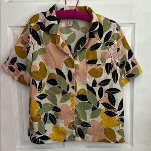 RACHEL ZOE Floral Leaf Print Button-Up Shirt